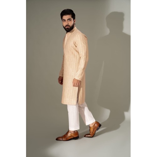 ZGMK3243 Light Orange Cotton Silk Kurta