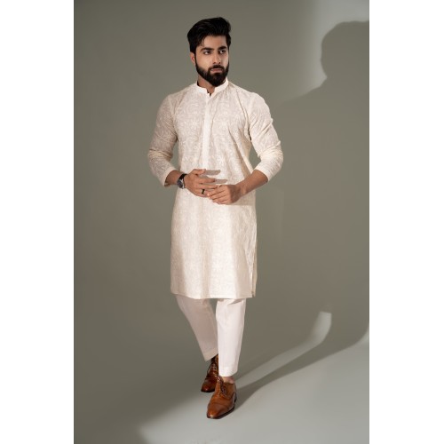 ZGMK3245 White Chikankari Cotton Kurta ZGMK3245 White Chikankari Cotton Kurta
