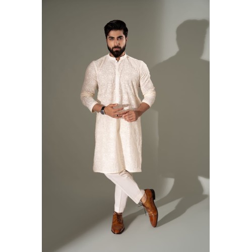 ZGMK3245 White Chikankari Cotton Kurta ZGMK3245 White Chikankari Cotton Kurta