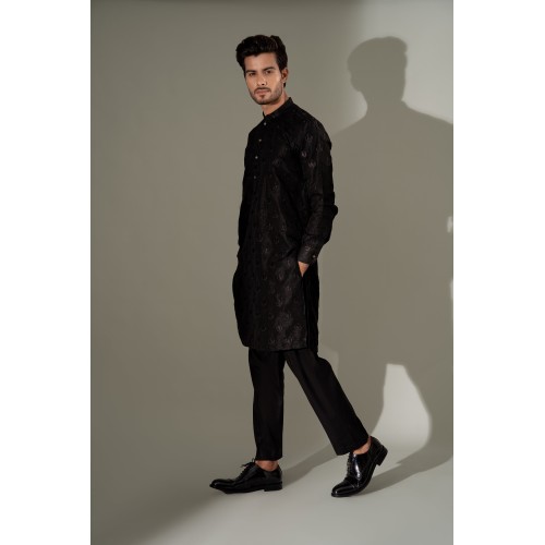 ZGMK3248 Black Cotton Silk Kurta