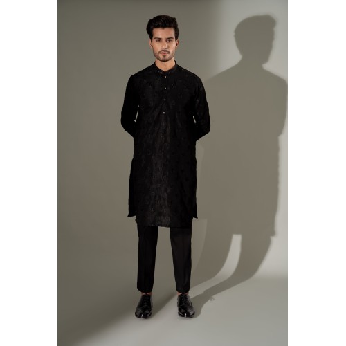 ZGMK3248 Black Cotton Silk Kurta