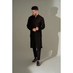 ZGMK3249 Black Cotton Silk Kurta