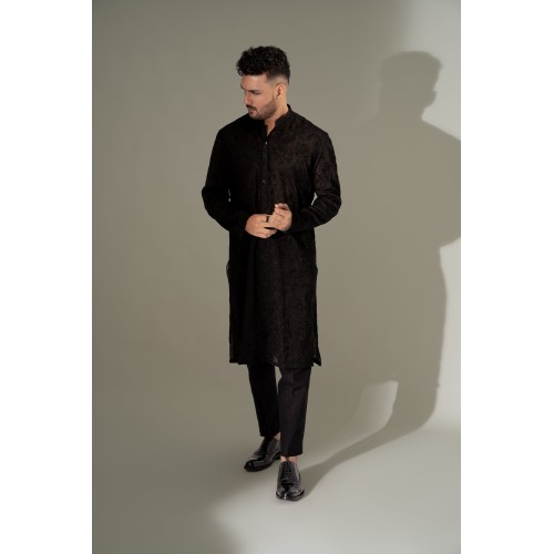 ZGMK3249 Black Cotton Silk Kurta