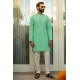 ZGMK3293 Medium Aquamarine Chambray Cotton Kurta ZGMK3293 Medium Aquamarine Chambray Cotton Kurta