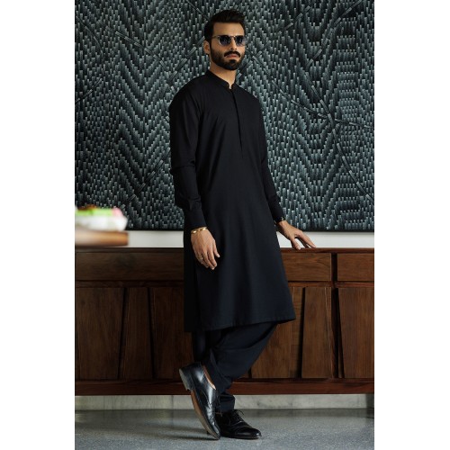 ZGMK3294 Black Cotton Blend Kurta