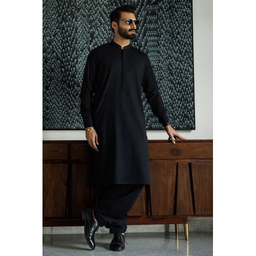 ZGMK3294 Black Cotton Blend Kurta