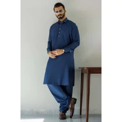 ZGMK3295 Yale Blue Bosky Linen Kameez Shalwar