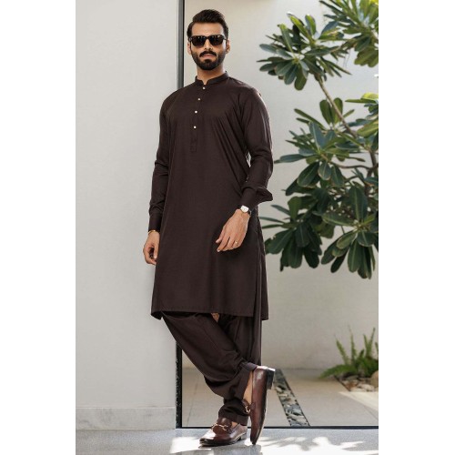ZGMK3296 Dark Van Dyke Brown Bosky Linen Kurta ZGMK3296 Dark Van Dyke Brown Bosky Linen Kurta