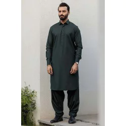 ZGMK3300 Dark Jungle Green Bosky Linen Kurta