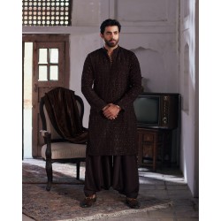ZGMK3359 Black Raw Silk Kurta