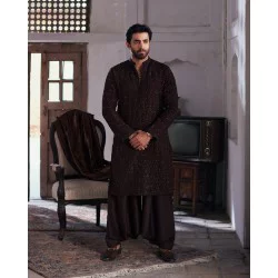 ZGMK3359 Black Raw Silk Kurta