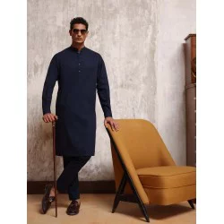 ZGMK3403 Navy Green Bosky Linen Kurta