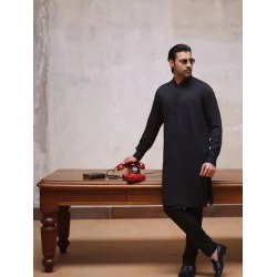 ZGMK3409 Black Bosky Linen Kurta
