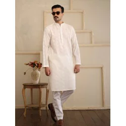 ZGMK3414 White Cotton Silk Kurta