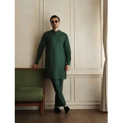 ZGMK3419 English Green Cotton Silk Kurta