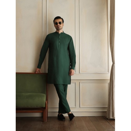 ZGMK3419 English Green Cotton Silk Kurta