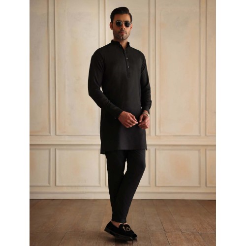 ZGMK3420 Black Cotton Silk Kurta