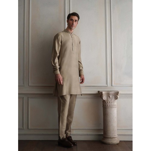 ZGMK3425 Khaki Cotton Silk Kurta