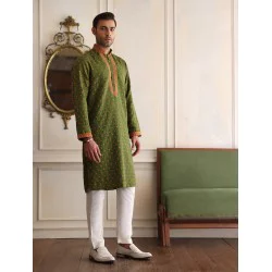 ZGMK3429 Asparagus Raw Silk Kurta