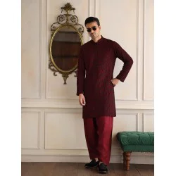 ZGMK3430 Chocolate Cosmos Cotton Silk and Raw Silk Kurta