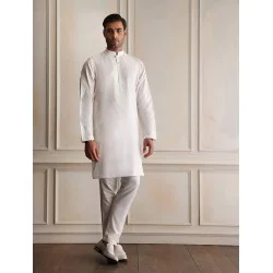 ZGMK3432 White Cotton Silk Kurta