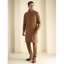 ZGMK3443 Wood Brown Cotton Blend Kurta