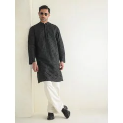 ZGMK3450 Black Embroidered Fabric Kurta