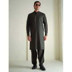 ZGMK3486 Black Olive Cotton Blend Kurta
