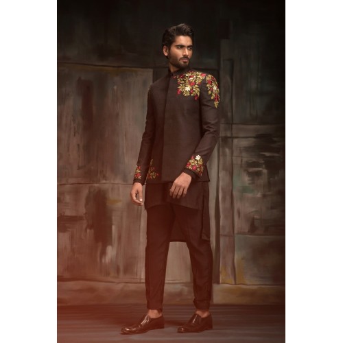 ZGMP3111 Black Raw Silk Prince Coat