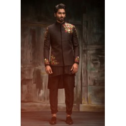 ZGMP3111 Black Raw Silk Prince Coat