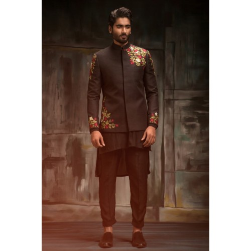 ZGMP3111 Black Raw Silk Prince Coat