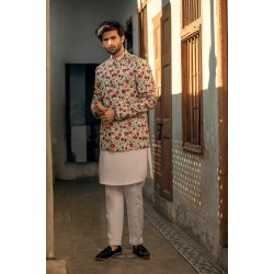 ZGMP3116 Dun Raw Silk Nehru Jacket