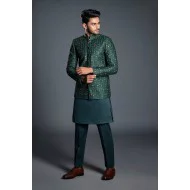 ZGMP3118 Green Embroidered Raw Silk Prince Coat