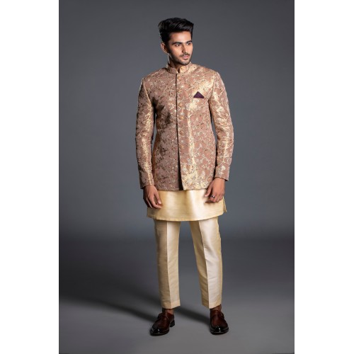 ZGMP3119 Mauve Gray Tissue Silk Prince Coat