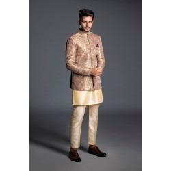 ZGMP3119 Mauve Gray Tissue Silk Prince Coat