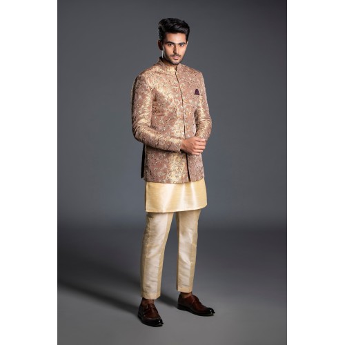 ZGMP3119 Mauve Gray Tissue Silk Prince Coat