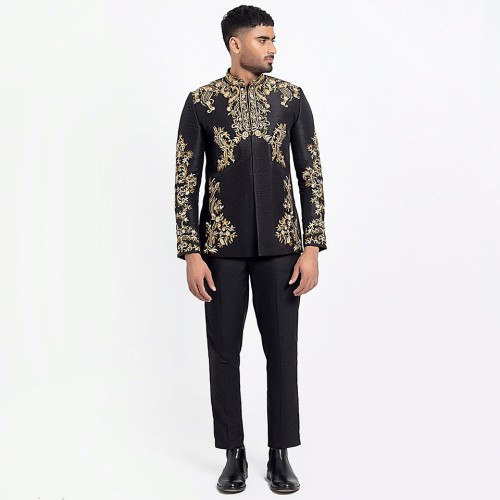 ZGMP3123 Black Raw Silk Prince Suit