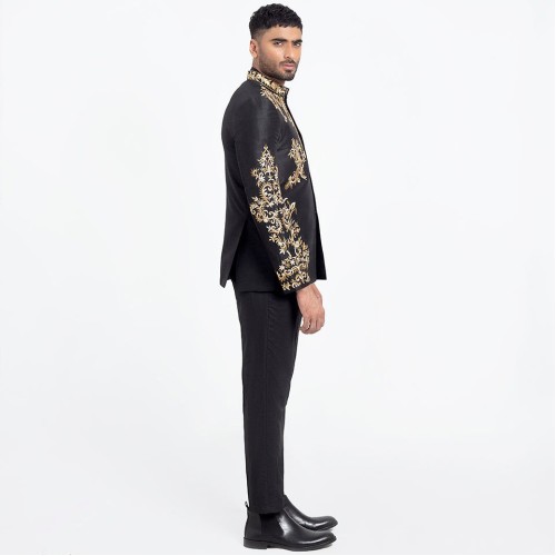 ZGMP3123 Black Raw Silk Prince Suit