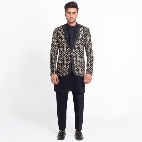 ZGMP3125 Black Raw Silk Jacket