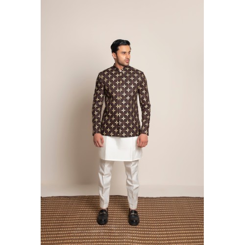 ZGMP3132 Dark Liver Suiting Fabric Prince Coat