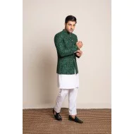 ZGMP3135 Blue-Green Embroidered Raw Silk Prince Coat