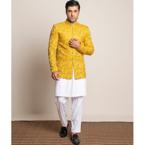 ZGMP3137 Mikado Yellow Prince Coat for Mehndi ZGMP3137 Mikado Yellow Prince Coat for Mehndi