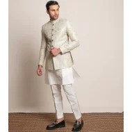 ZGMP3138 Light Honeydew Embroidered Raw Silk Prince Coat