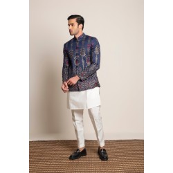 ZGMP3139 Navy Jamawar Prince Coat