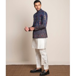 ZGMP3139 Navy Jamawar Prince Coat