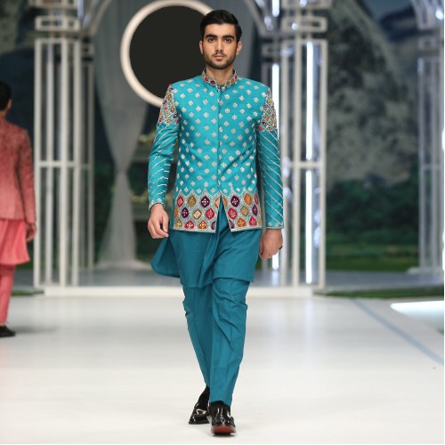ZGMP3143 Blue Topaz Raw Silk Prince Coat ZGMP3143 Blue Topaz Raw Silk Prince Coat