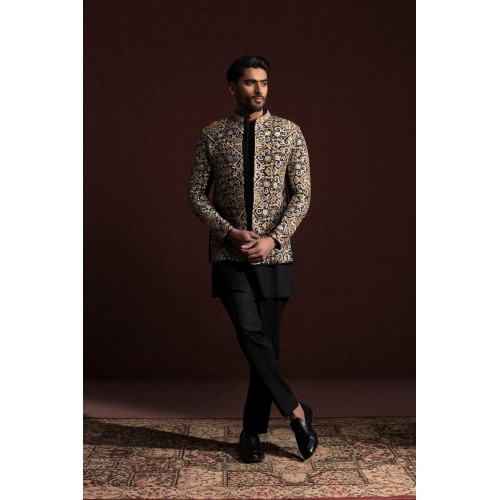 ZGMP3147 Black Raw Silk Prince Coat
