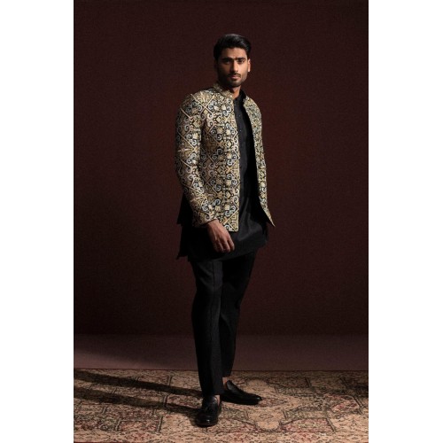 ZGMP3147 Black Raw Silk Prince Coat