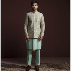 ZGMP3149 Tiffany Blue Raw Silk Prince Coat