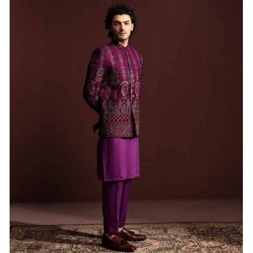 ZGMP3152 Berry Raw Silk Prince Coat